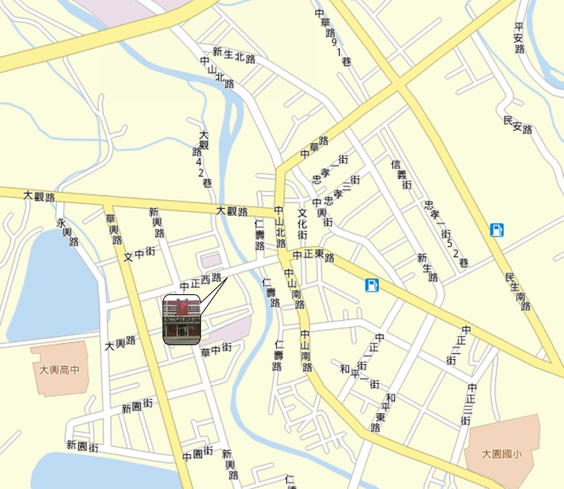 大園分局位置圖，地址：桃園市大園區中正西路13號
